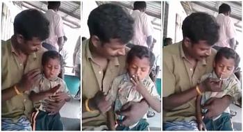 فيديو إجبار طفل هندي عمره 3 سنوات على التدخين