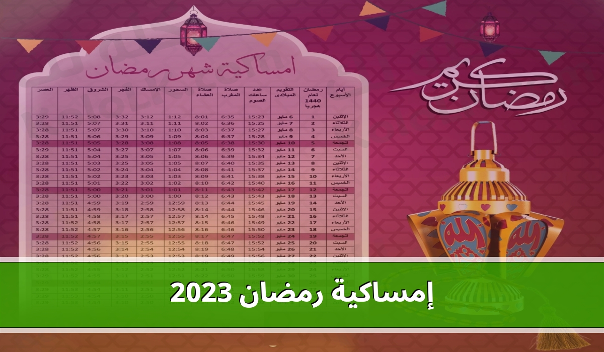 إمساكية رمضان 2023 تعرف على أوقات الإفطار وأوقات الصيام طوال شهر رمضان 1444