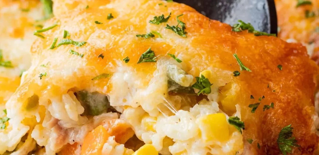 طاجن الرز المعمر بطعم زمان… وصفة مصرية أصلية بقوام كريمي غني 1 Creamy Chicken And Rice Casserole Spoonful in pan 2