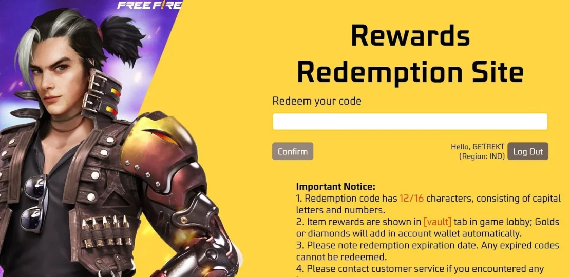 رابط استبدال أكواد فري فاير 2026 للحصول على جوائز مجانية 1 Free Fire redeem codes reward screen